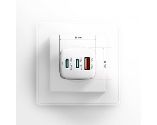 Зарядний пристрій AXAGON 1xUSB + 2xUSB-C 65W QC4+ PD3.0 PPS white (ACU-DPQ65W)