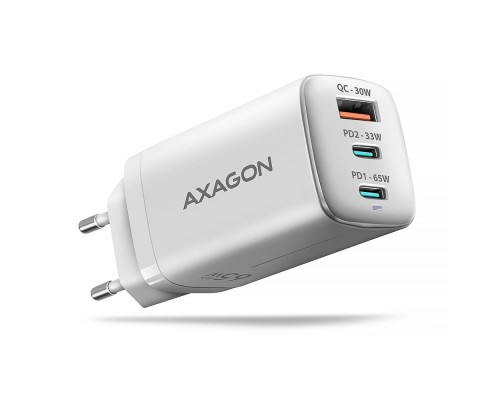 Зарядний пристрій AXAGON 1xUSB + 2xUSB-C 65W QC4+ PD3.0 PPS white (ACU-DPQ65W)