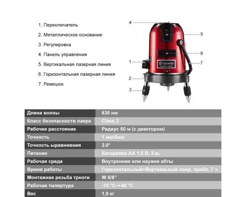 Лазерний нівелір Deko LL57R 5 (12166)