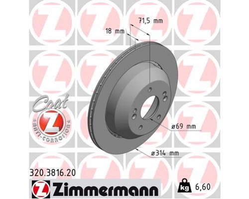 Гальмівний диск ZIMMERMANN 320.3816.20