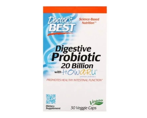 Пробіотики Doctor's Best Прибуток, Digestive Probiotic, 20 МЛРД КУО, 30 вегетаріанськ (DRB-00362) Пробіотики Doctor's Best Прибуток, Digestive Probiotic, 20 МЛРД КУО, 30 вегетаріанськ (DRB-00362)