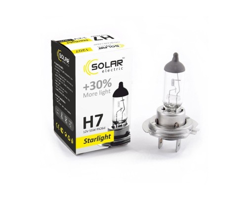 Автолампа SOLAR H7 12V 55W PX26d Starlight+30 (1207)