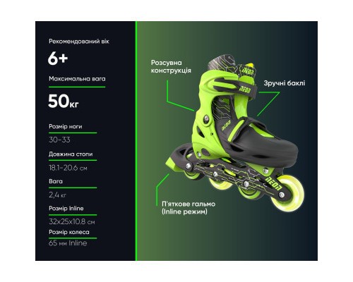 Роликові ковзани Neon Inline Green розмір 34-37 (NT08G4)
