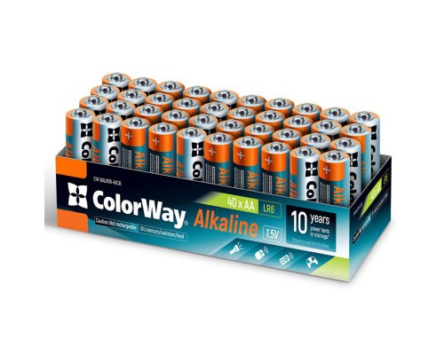 Батарейка ColorWay AA LR6 Alkaline Power (лужні) * 40 colour box (CW-BALR06-40CB) 