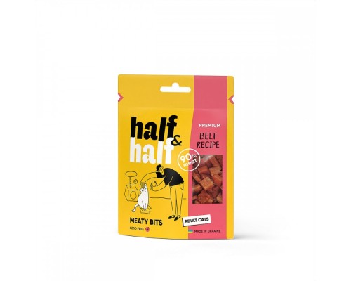 Ласощі для котів Half&Half у формі м'ясних шматочків з яловичиною 50 г (4823082431861)