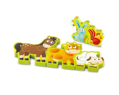 Пазл Hape дерев'яний з цифрами Звірята на фермі 10 елементів (E1628)