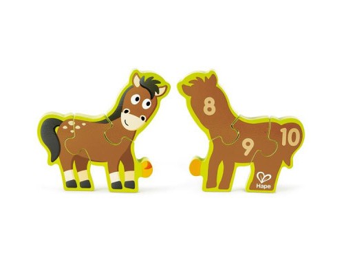 Пазл Hape дерев'яний з цифрами Звірята на фермі 10 елементів (E1628)