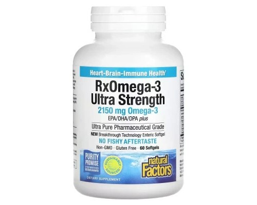 Жирні кислоти Natural Factors Омега-3 ультра, 2150 мг, RxOmega-3 Ultra Strength, 150 гелевих капсул (NFS-35490)