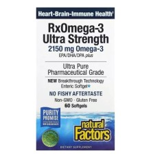 Жирні кислоти Natural Factors Омега-3 ультра, 2150 мг, RxOmega-3 Ultra Strength, 150 гелевих капсул (NFS-35490)
