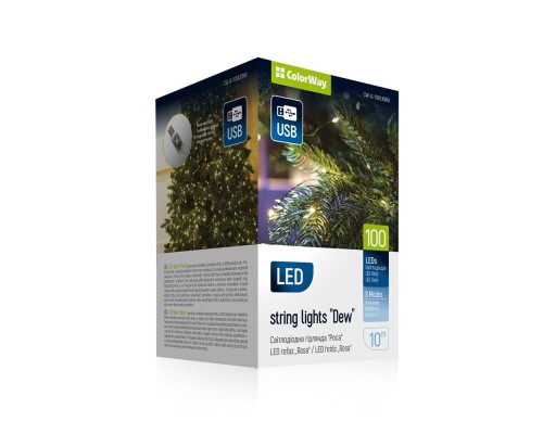 Гірлянда ColorWay Роса LED 100 10 м 8 функцій теплий колір USB (CW-G-100L10NU)