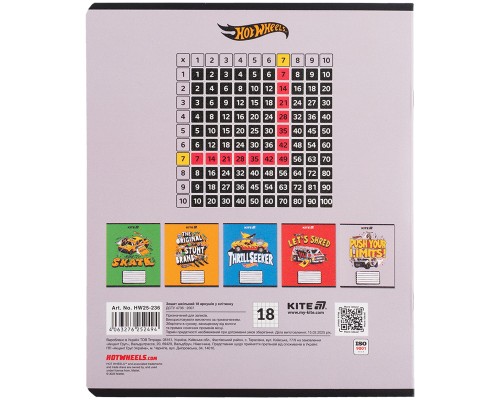 Зошит Kite Hot Wheels, 18 аркушів, клітинка (HW25-236)