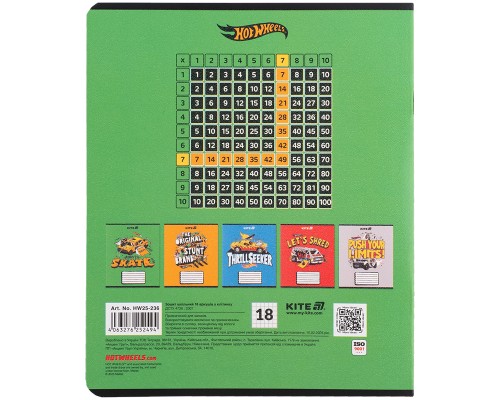 Зошит Kite Hot Wheels, 18 аркушів, клітинка (HW25-236)
