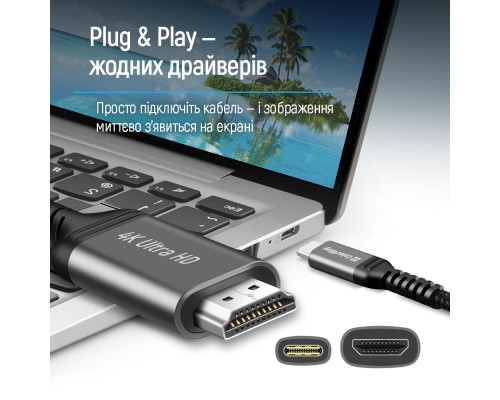 Кабель мультимедійний USB-C to HDMI M 2.0m 4K60Hz black ColorWay (CW-CBCHD077-BK)