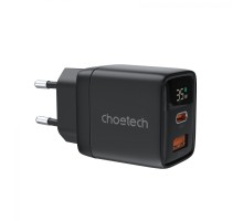 Зарядний пристрій Choetech 1xUSB + 1xUSB-C PD35W with display black (PD6052-EU-BK)