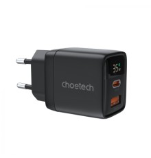 Зарядний пристрій Choetech 1xUSB + 1xUSB-C PD35W with display black (PD6052-EU-BK)