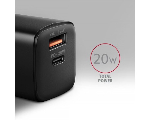 Зарядний пристрій AXAGON 1xUSB QC3.0 + 1xUSB-C PD20W black (ACU-PQ20)