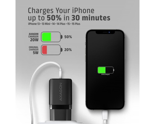 Зарядний пристрій AXAGON 1xUSB QC3.0 + 1xUSB-C PD20W black (ACU-PQ20)