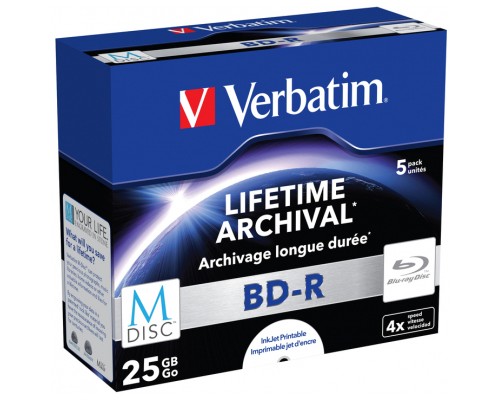 Диск BD Verbatim 25Gb 4x Jewel Case 5шт M-Disc Archival Media (43823)