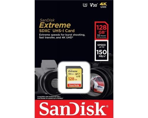 Карта пам'яті SanDisk 128GB SDXC class 10 UHS-I U3 Extreme (SDSDXV5-128G-GNCIN)