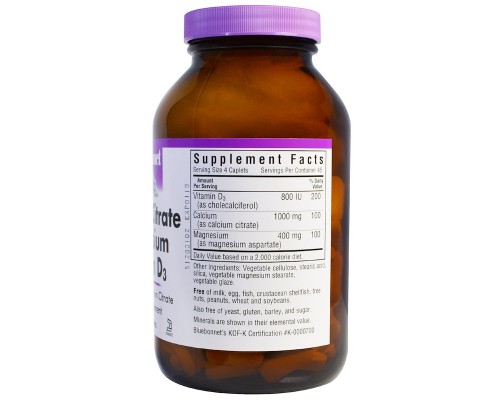Вітамінно-мінеральний комплекс Bluebonnet Nutrition Цитрат Кальцію Магній + Вітамін D3, 180 капсул (BLB-00717)