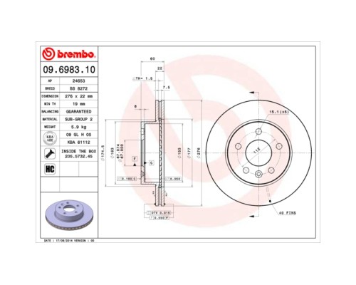 Гальмівний диск Brembo 09.6983.10