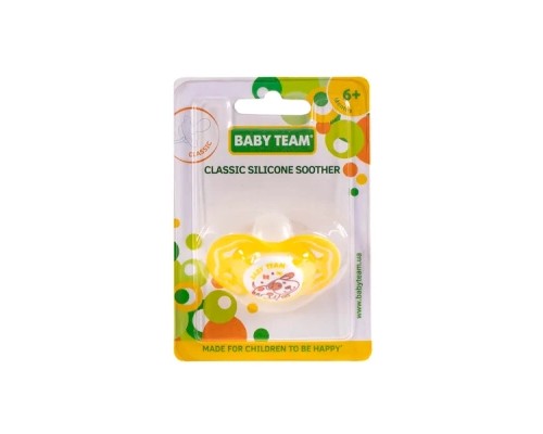 Пустушка Baby Team силіконова, класична, 6+ міс (3014_жовтий)