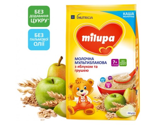 Дитяча каша Milupa Молочна Мультизлакова з яблуком і грушею 210 г (5900852042799)