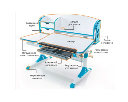 Парта Evo-kids Aivengo L Blue (Evo-720 WB)