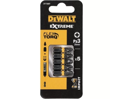 Набір біт DeWALT IMPACT TORSION, ударні, Pozidriv, Pz3, L = 25 мм, 5 шт (DT7388T)