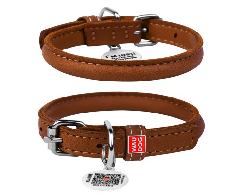 Нашийник для тварин WAUDOG Soft з QR паспортом круглий Д 6 мм Д 17-20 см коричневий (22306)