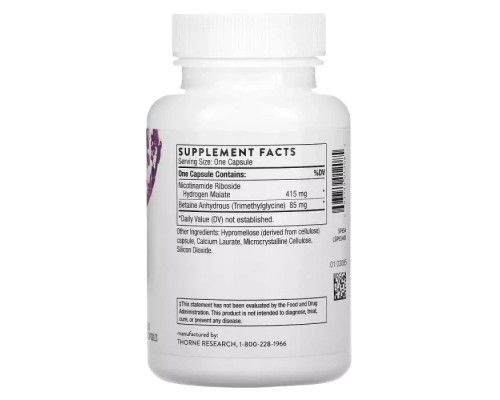 Вітамін Thorne Research Нікотинамід Рибозид, 415 мг, Nicotinamide Riboside, NiaCel 400, 60 капсул (THR-01208)