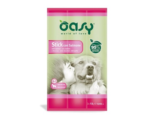 Ласощі для собак OASY Stick м'ясні палички з лососем 36 г (8054329510247)