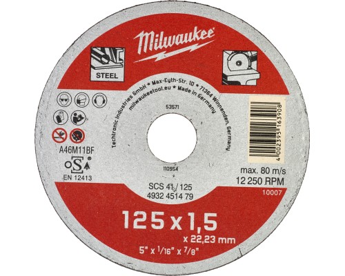 Круг відрізний Milwaukee по металу SCS 41/125х1.5, 125 мм (4932451479)