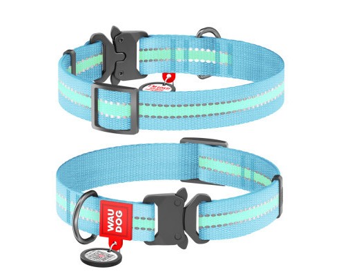 Нашийник для тварин WAUDOG Nylon світонакоплювальний, металічна пряжка-фастекс S блакитний (52122)
