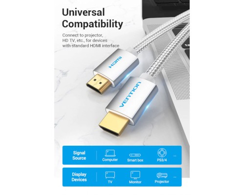 Кабель мультимедійний HDMI to HDMI 15.0m V2.0 4K Silver Metal Type Vention (AABIN)