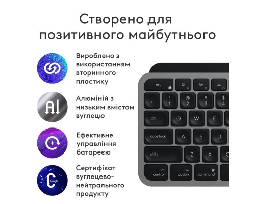 Клавіатура Logitech MX Keys S для MAC Bluetooth/Wireless UA Space Grey (920-011637)