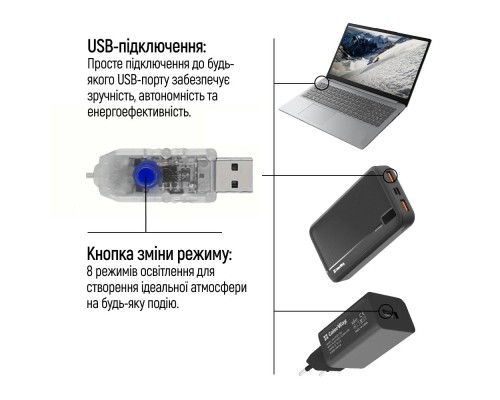 Гірлянда ColorWay Роса LED 50 5 м 8 функцій різнокольорова USB (CW-G-50L5NUMC)