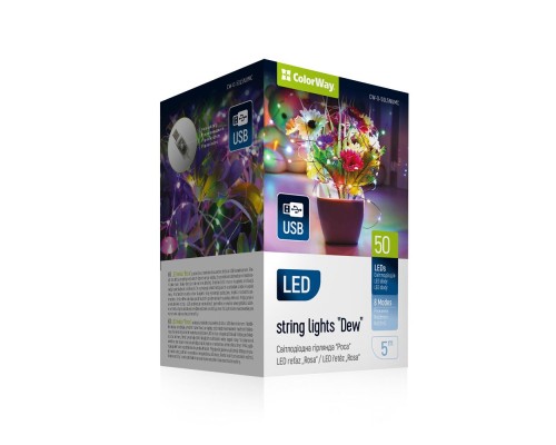 Гірлянда ColorWay Роса LED 50 5 м 8 функцій різнокольорова USB (CW-G-50L5NUMC)