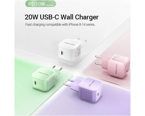 Зарядний пристрій Vention 1xUSB-C 20W PD3.0/QC3.0 Purple (FEJV0-EU)