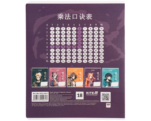 Зошит Kite Anime, 18 аркушів, клітинка (K25-236-1)