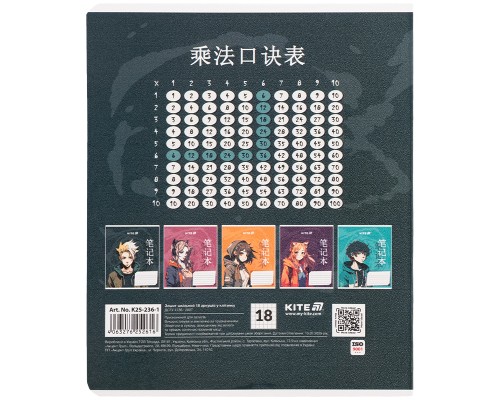 Зошит Kite Anime, 18 аркушів, клітинка (K25-236-1)