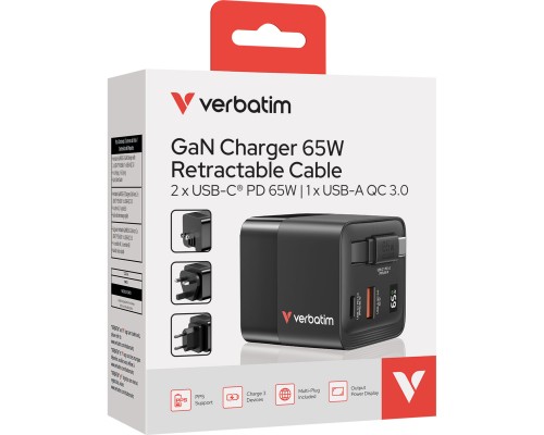 Зарядний пристрій Verbatim GaN 65 W 2 ports (USB-C/1xUSB-A) (32217)