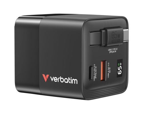 Зарядний пристрій Verbatim GaN 65 W 2 ports (USB-C/1xUSB-A) (32217)