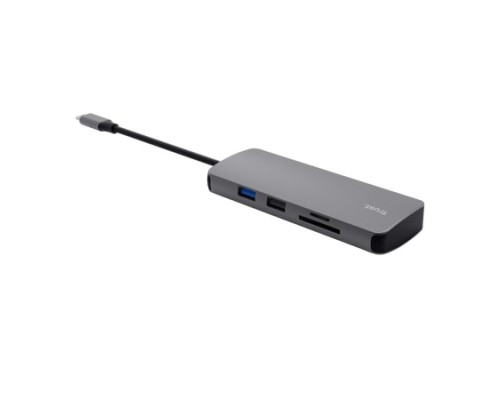 Концентратор Trust USB-C 8-in1 1xUSB-А 3.2/USB-A 2.0/2xUSB-С/HDMI/Ehernet/SD/microSD aluminium 0.15m grey (25672_TRUST)
