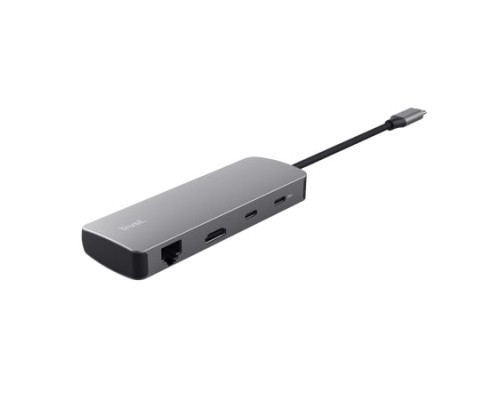 Концентратор Trust USB-C 8-in1 1xUSB-А 3.2/USB-A 2.0/2xUSB-С/HDMI/Ehernet/SD/microSD aluminium 0.15m grey (25672_TRUST)