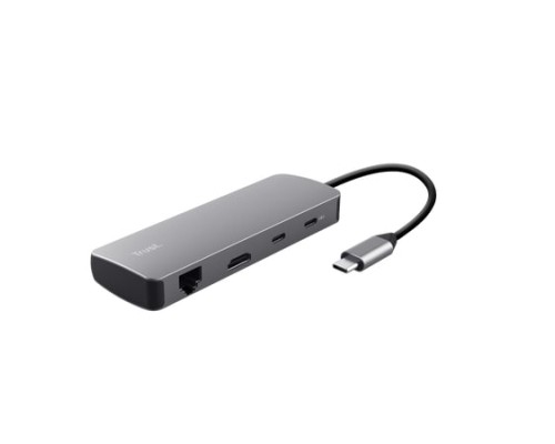 Концентратор Trust USB-C 8-in1 1xUSB-А 3.2/USB-A 2.0/2xUSB-С/HDMI/Ehernet/SD/microSD aluminium 0.15m grey (25672_TRUST)