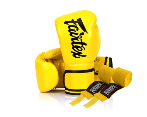 Боксерські рукавички Fairtex BGV14 Yellow 10 унцій (бинти в комплекті) (BGV14_10oz_Yellow)