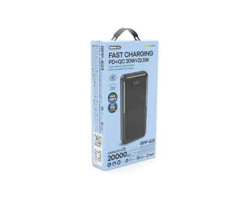 Батарея універсальна Remax 20000mAh, 22.5W, 2*USB+Type-C, Black (RPP-623)