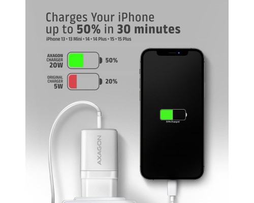 Зарядний пристрій AXAGON 1xUSB QC3.0 + 1xUSB-C PD20W white (ACU-PQ20W)