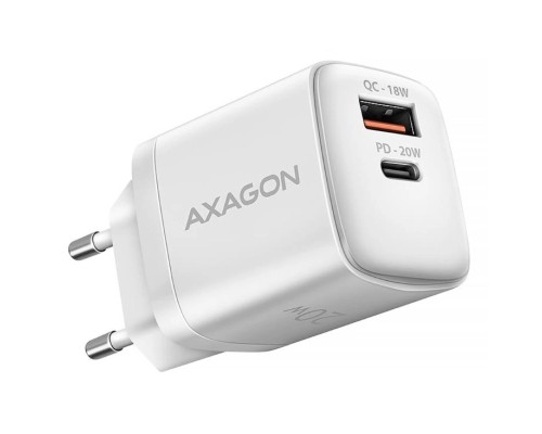 Зарядний пристрій AXAGON 1xUSB QC3.0 + 1xUSB-C PD20W white (ACU-PQ20W)